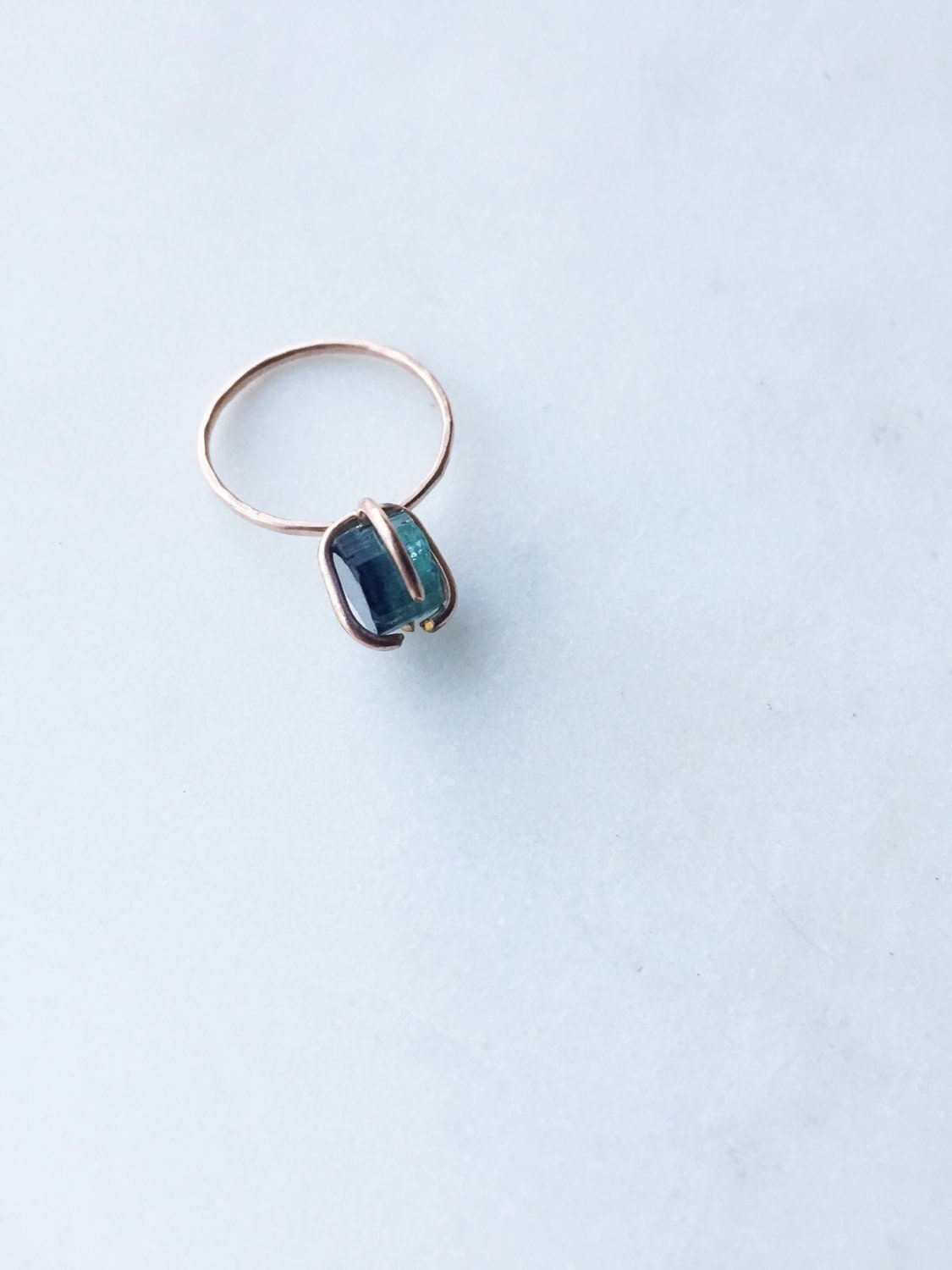 Raw blue Tourmaline ring