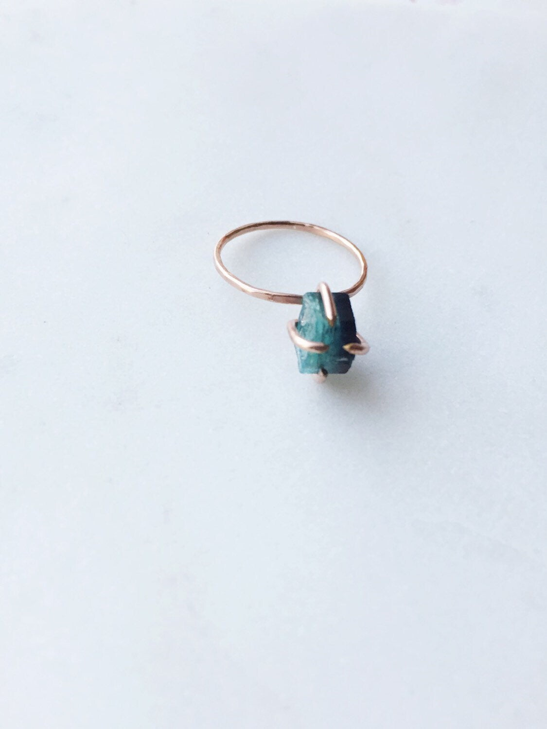 Raw blue Tourmaline ring