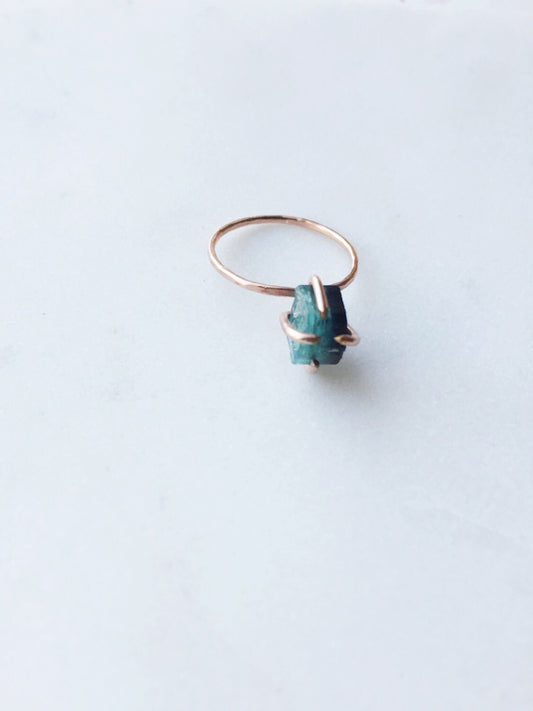 Raw blue Tourmaline ring