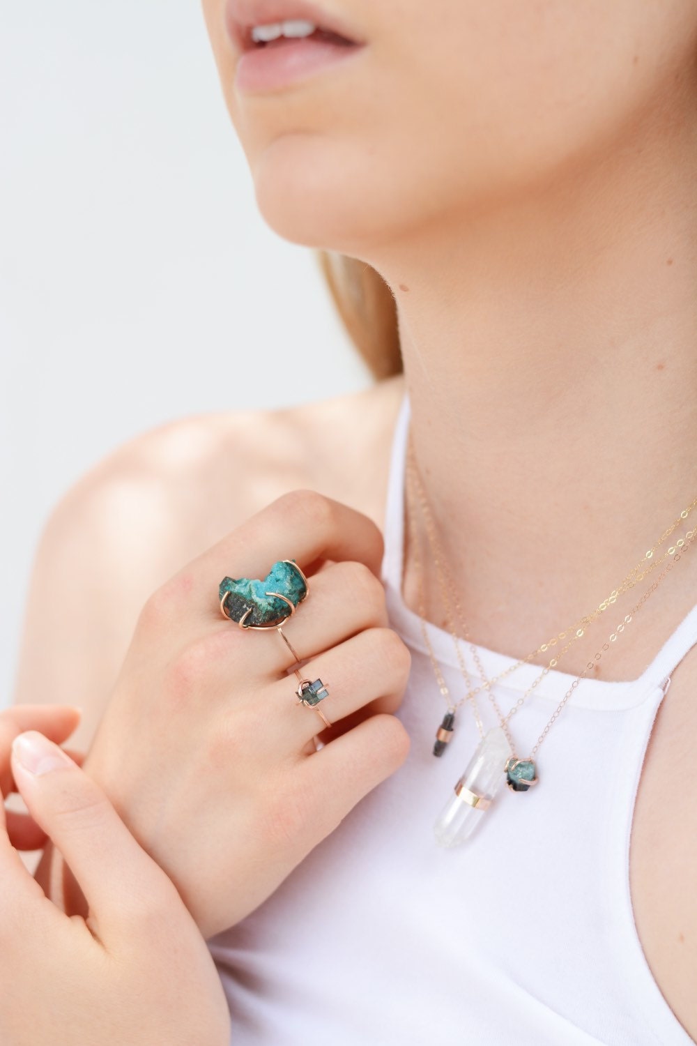 Raw blue Tourmaline ring